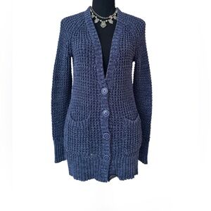 #25 AMERICAN EAGLE ~ Outfitters Navy Button Up Cardigan Knit Sweater w/Pockets
